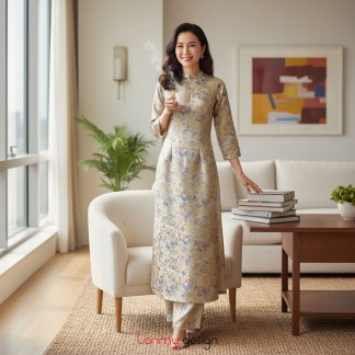 Brocade long dress with wave pattern